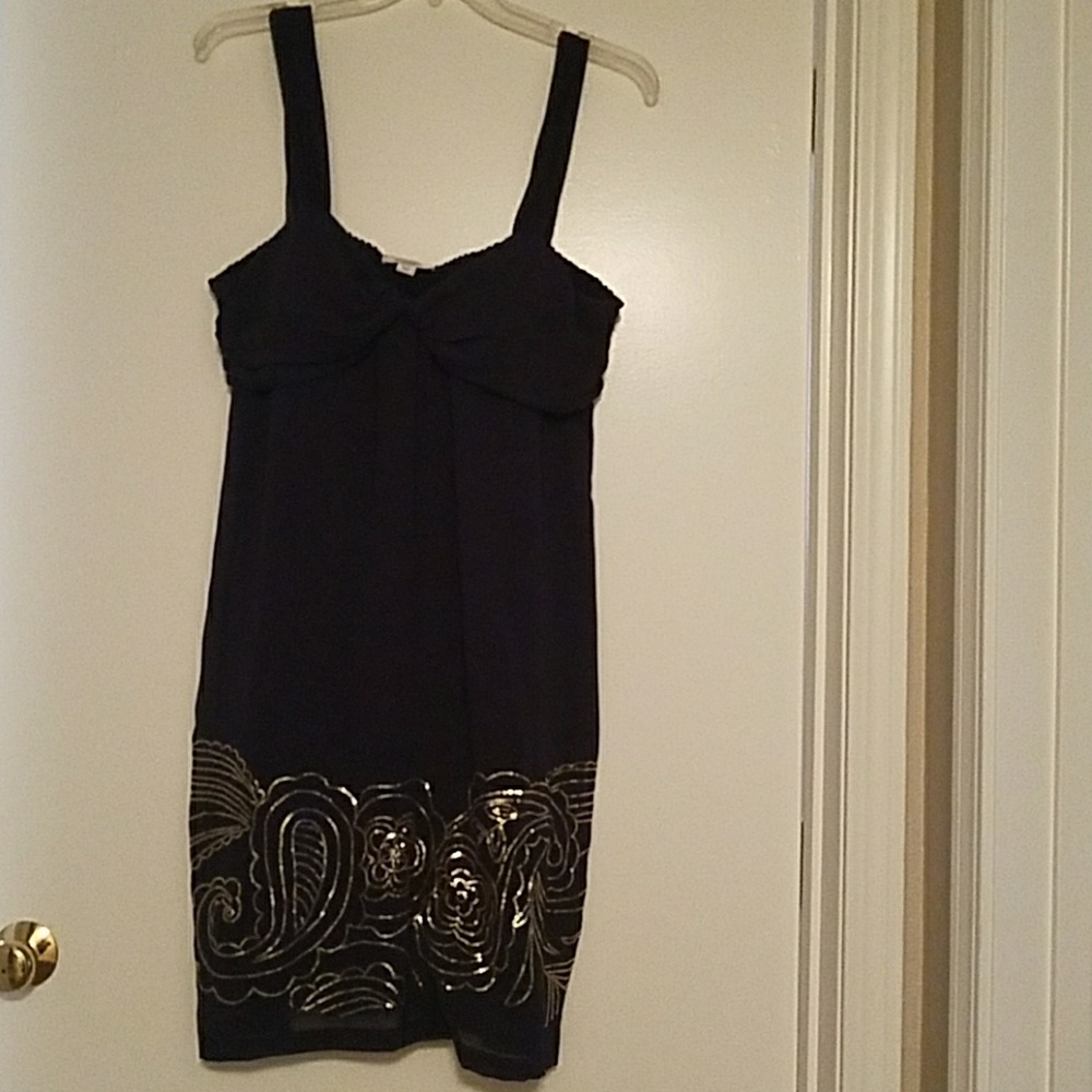 Dressbarn | pretty navy dress w/gold print